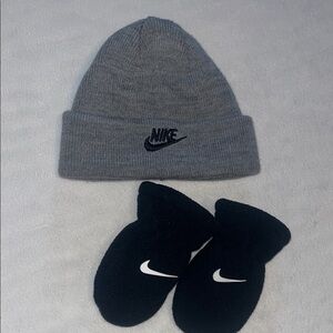 Nike Gray Beanie and Black Mittens